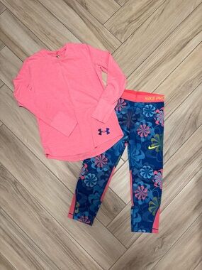 Under Armour Pink Long Sleeve Top with Blue Nike Leggings